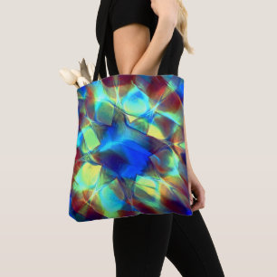 Intense blauwe digitale bloem contrasterend met br tote bag