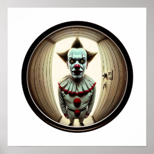 Intense clown die door de deuropening staart Fis Poster