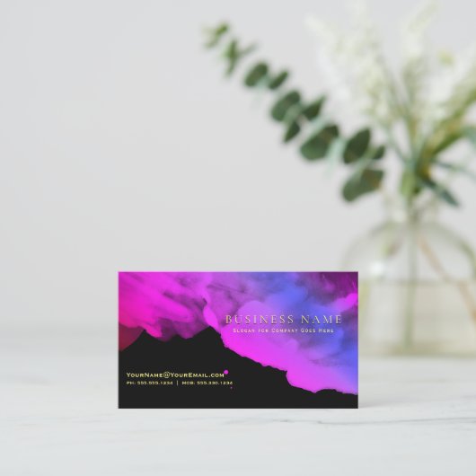 Intense Deep Orchid Magenta-Waterverven op zwart Visitekaartje (Staand voorkant)