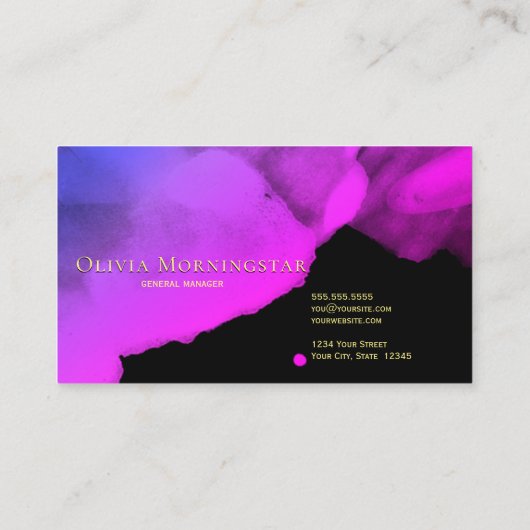 Intense Deep Orchid Magenta-Waterverven op zwart Visitekaartje (Achterkant)