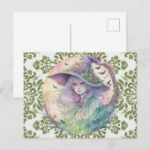 Intense en enge Pastel Heks Damast Halloween Feestdagenkaart (Voorkant / Achterkant)