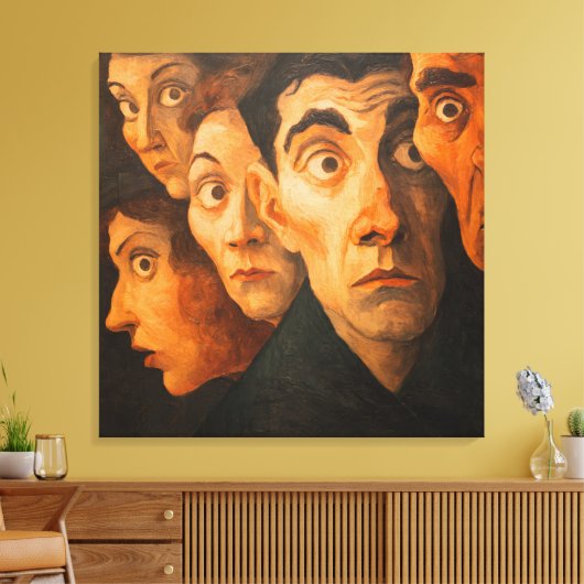 Intense Expressionist Portrait Fearful Faces Close Canvas Afdruk (Insitu (Woonkamer))