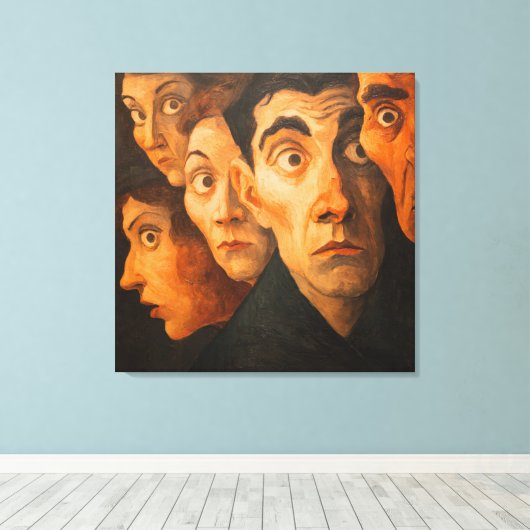 Intense Expressionist Portrait Fearful Faces Close Canvas Afdruk (Insitu (Houten vloer))