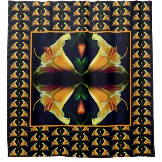 Intense gele Lily Flower Abstract Art Patroon Douchegordijn (Voorkant)