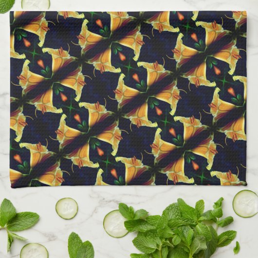 Intense gele Lily Flower Abstract Art Patroon Theedoek (Gevouwen)