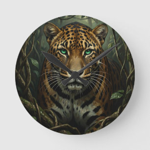 Intense groene ogen jaguar jungle ronde klok
