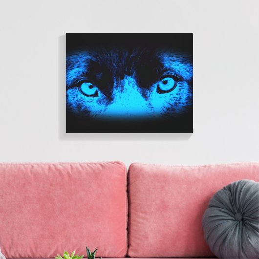 Intense hondenogen in blauwe Abstracte kunst Canvas Afdruk (Insitu (Woonkamer))