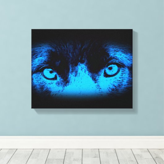 Intense hondenogen in blauwe Abstracte kunst Canvas Afdruk (Insitu (Houten vloer))