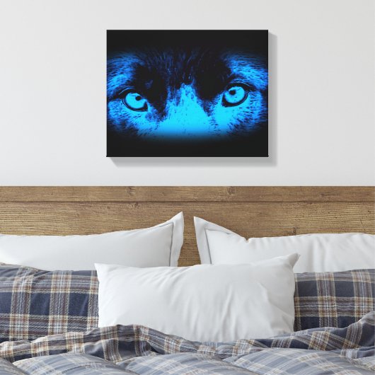 Intense hondenogen in blauwe Abstracte kunst Canvas Afdruk (Insitu (Slaapkamer))