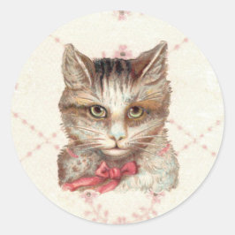 Intense Kat  roze Ronde Sticker Victoriaans