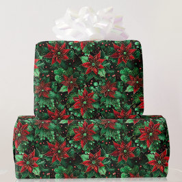 Intense Kleur Poinsettia Kerst AI Cadeaupapier
