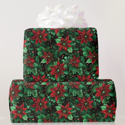 Intense Kleur Poinsettia Kerst AI Cadeaupapier
