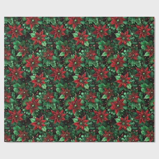 Intense Kleur Poinsettia Kerst AI Cadeaupapier (Vlak)