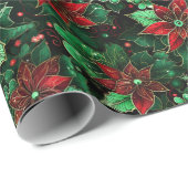 Intense Kleur Poinsettia Kerst AI Cadeaupapier (Rol Hoek)