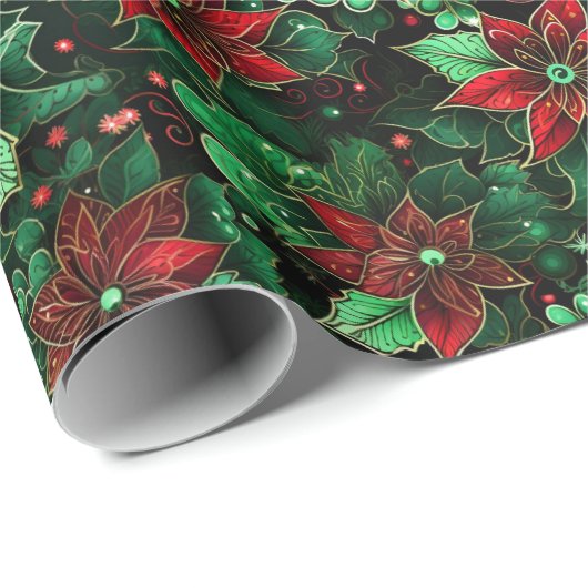 Intense Kleur Poinsettia Kerst AI Cadeaupapier (Rol Hoek)