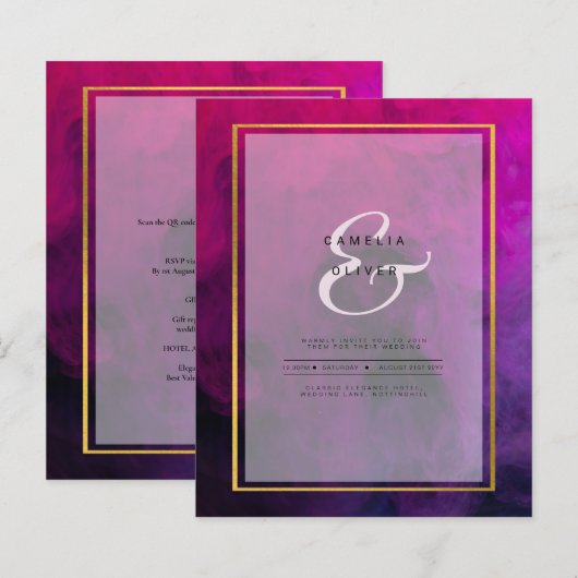 Intense Magenta Plum Paarse INK Wedding INVITE (Voorkant / Achterkant)