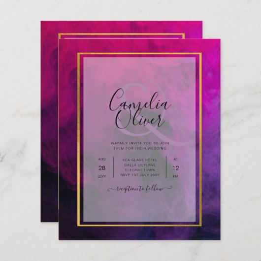 Intense Magenta Plum Paarse INK Wedding INVITE (Voorkant / Achterkant)