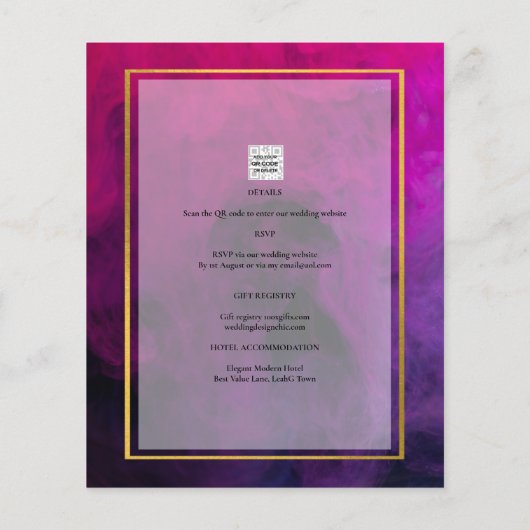 Intense Magenta Plum Paarse INK Wedding INVITE (Achterkant)