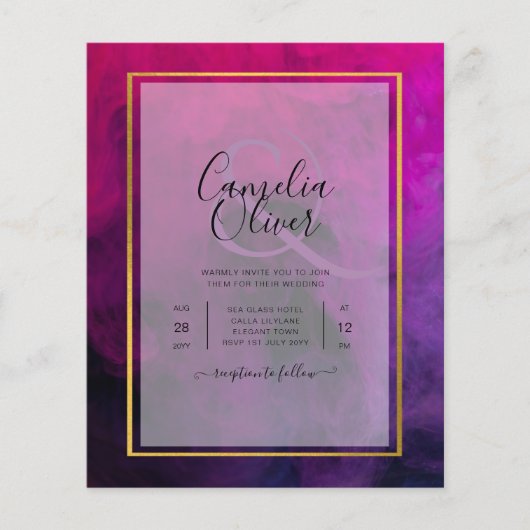 Intense Magenta Plum Paarse INK Wedding INVITE (Voorkant)