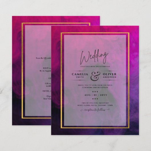 Intense Magenta Plum Paarse INK Wedding INVITE (Voorkant / Achterkant)