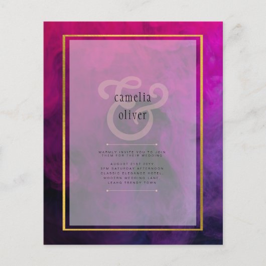 Intense Magenta Pruim Paars INK Trouw UITNODIGING (Voorkant)