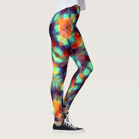 Intense oranje bloem in digitale gepolijste textuu leggings (Rechts)