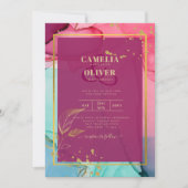 Intense PINK Turquoise GOLD WEDDING Alcohol Inkt Kaart (Voorkant)