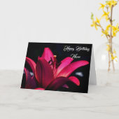 Intense Red Lily Flower Personalized Birthday Kaart (Gele Bloem)
