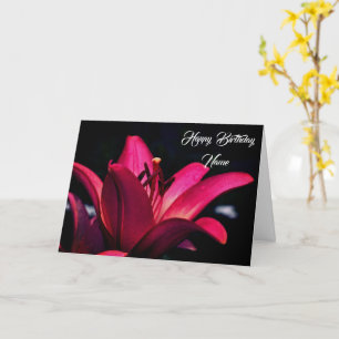 Intense Red Lily Flower Personalized Birthday Kaart