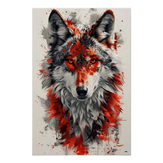Intense red wolf with striking abstract elements. perfect poster (Voorkant)