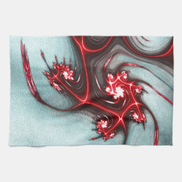 intense rode fractale hagedis op zandige graintext theedoek