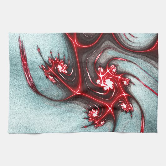 intense rode fractale hagedis op zandige graintext theedoek (Horizontaal)