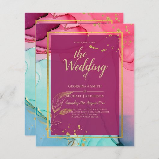 Intense ROZE Turquoise GOUD HUWELIJK Alcohol Ink (Voorkant / Achterkant)