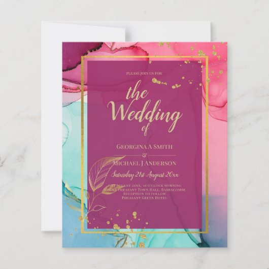 Intense ROZE Turquoise GOUD HUWELIJK Alcohol Ink (Voorkant)