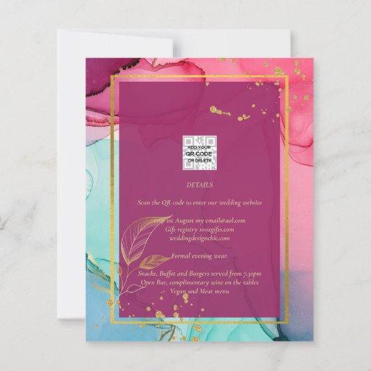 Intense ROZE Turquoise GOUD TROUWEN Alcohol Ink (Achterkant)