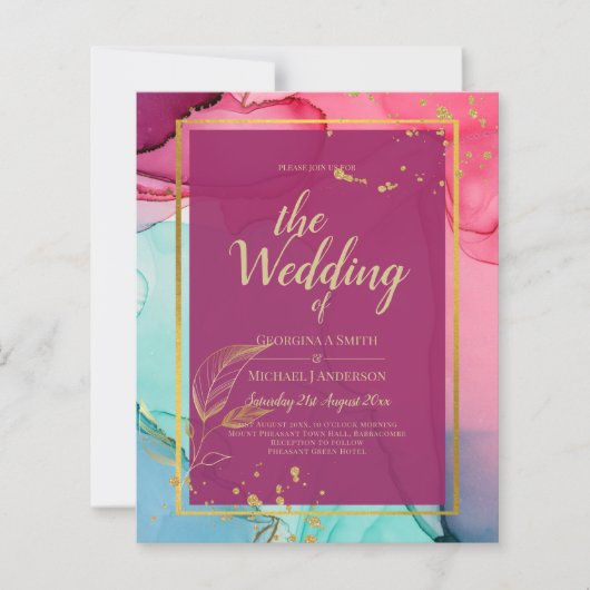 Intense ROZE Turquoise GOUD TROUWEN Alcohol Ink (Voorkant)