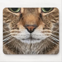 Intense Tabby Cat Puss Face - Green Eyes Phot Muismat