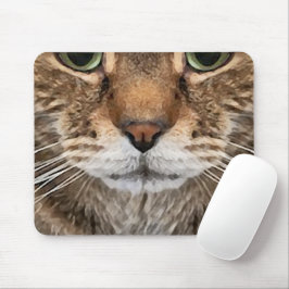 Intense Tabby Kat Puss Gezicht - Groene Ogen Foto Muismat