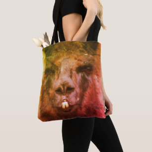 Intense Zwarte Lama Gezichtskunst Close-up Tote Bag