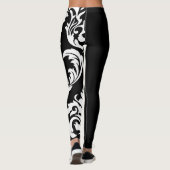 Intense, zwarte, witte Floral design op één been Leggings (Achterkant)