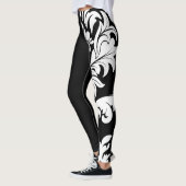 Intense, zwarte, witte Floral design op één been Leggings (Links)