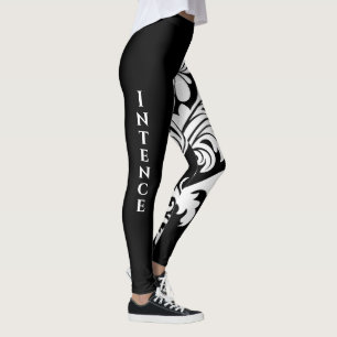 Intense, zwarte, witte Floral design op één been Leggings