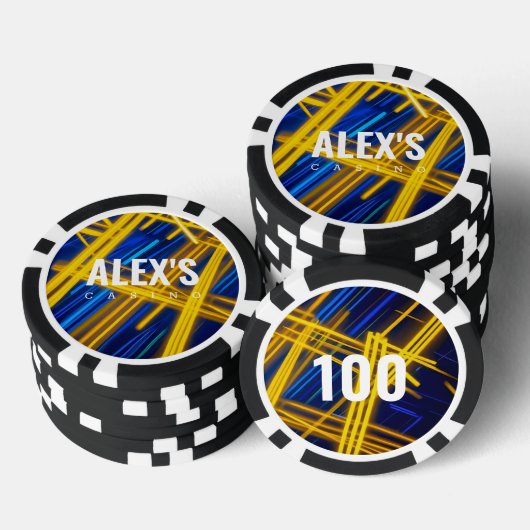 Intensief Gloeiend Cyaan Geel Chaotische Tech Abst Poker Chips (Opstapeling)