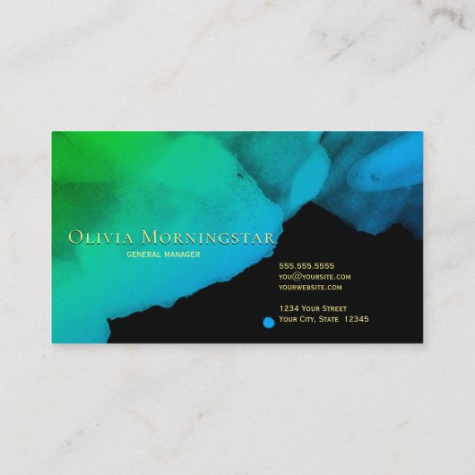 Intensieve Blauwgroen Blauwgroene Waterverven op z Visitekaartje (Achterkant)