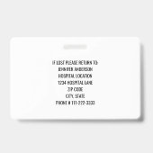 Intensive Care Unit ICU Pasfoto Ziekenhuis Logo Badge (Achterkant)