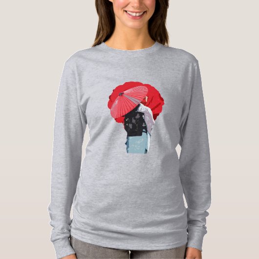 Intenso Vermelho Inspiração Japonesa com Sombrinha T-shirt (Voorkant)