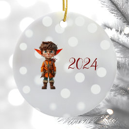 Intent Boy Kerst Elf Keramisch Ornament