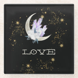 *~* INTENTIE LOVE Gold Celestial Crystal Moon Glazen Onderzetter