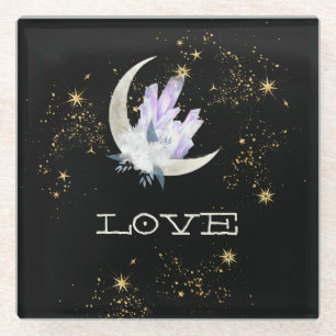 *~* INTENTIE LOVE Gold Celestial Crystal Moon Glazen Onderzetter