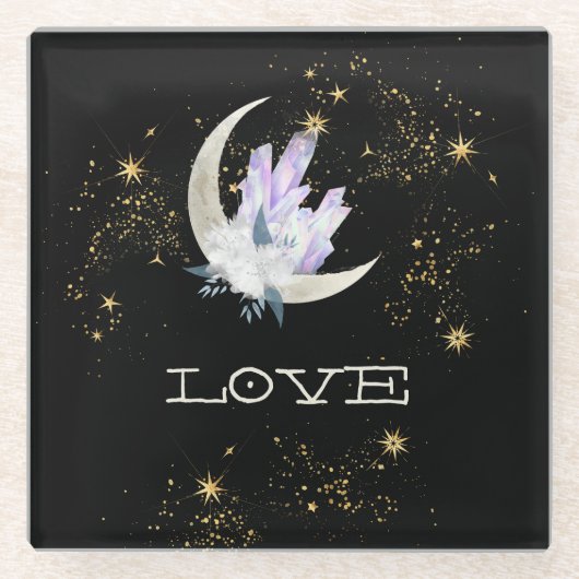 *~* INTENTIE LOVE Gold Celestial Crystal Moon Glazen Onderzetter (Voorkant)